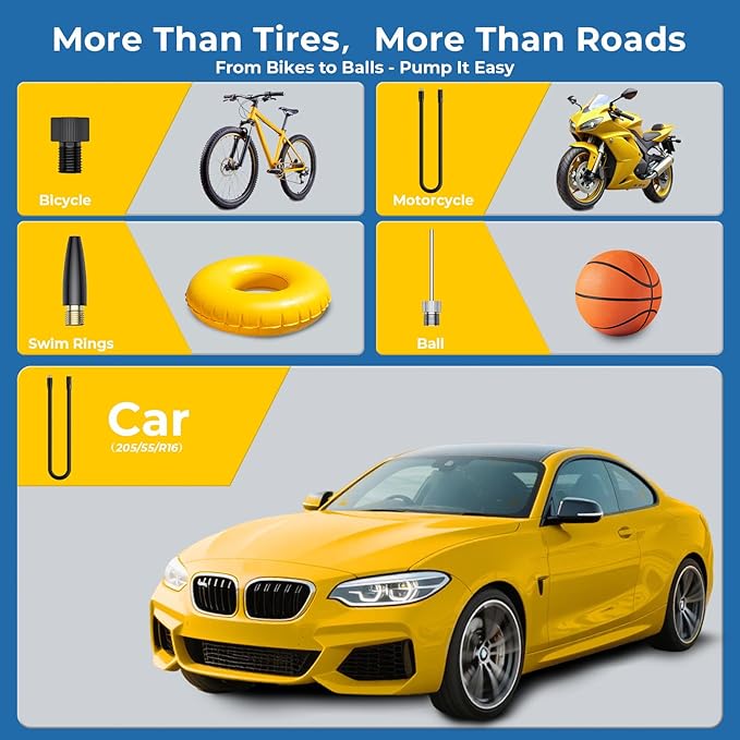 Tire Inflator Portable Air Compressor, 150 PSI Portable Tire Inflator for Car with Digital Gauge, Air Pump for Inflatables with LED & Auto Shut-Off, Ideal for Car, Motorcycle, Bicycle and Ball