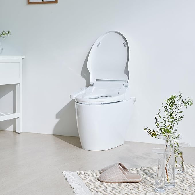 Blooming NB-1360E Bidet Toilet Seat, Warm Water with Stainless Steel Nozzle, Warm Air Dryer, Heated Toilet Seat, Sittable Lid, Nightlight, Fits Elongated Toilets, White (Elongated)