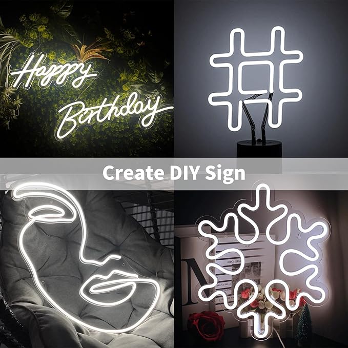 iNextStation White LED Neon Rope Light, 12V 16.4ft 5m Dimmable LED Strip Light Waterproof Flex Silicone DIY Neon Sign for Bedroom Indoor Home Decor