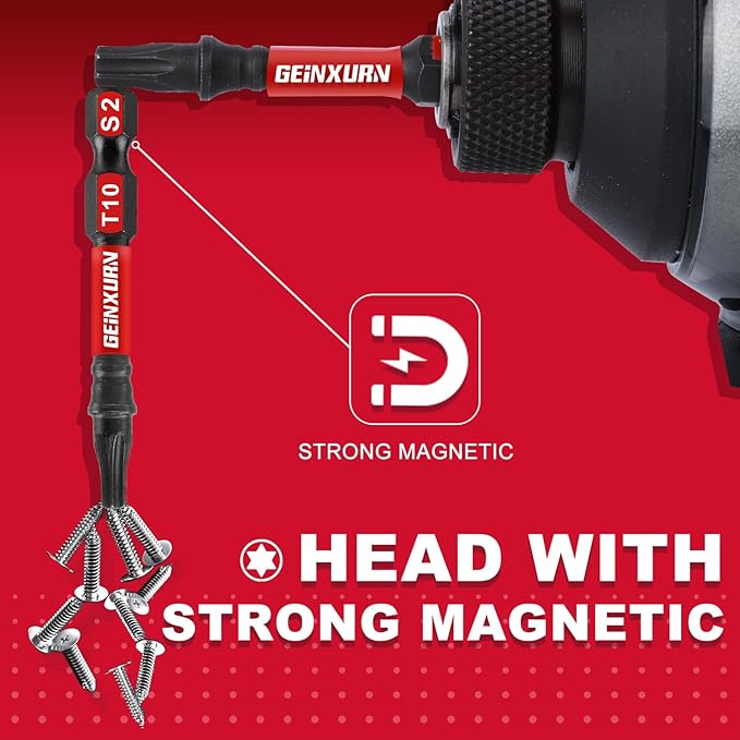 10Pieces 2 In. T10 Impact Tough Magnetic Screwdriver Bit Set, #10 Torx Head Power Bits, S2 Alloy Steel Star Bits with Storage M-Box