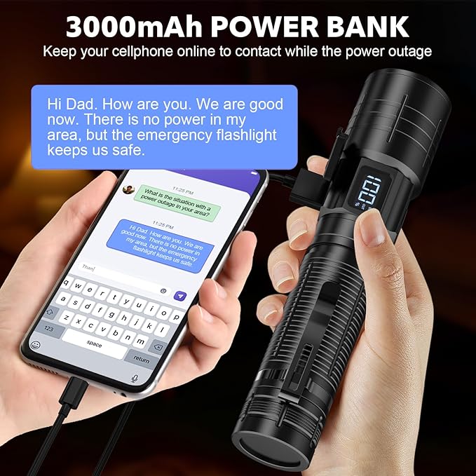 AdamStar Flashlight High Lumens Rechargeable Super Bright Flashlight Zoomable LED Flash Light with Dimmable, 6 Modes Waterproof Handheld Powerful Tactical Flashlights for Camping Emergency (3 Pack)