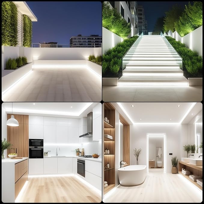 iNextStation 12V White LED Strip Lights 16.4FT, Flexible Silicone Neon Rope Light, Waterproof, Cuttable, Dimmable & Linkable, for Cabinet, Ceiling, Wall, Bedroom, Kitchen, Garage (No Adapter)