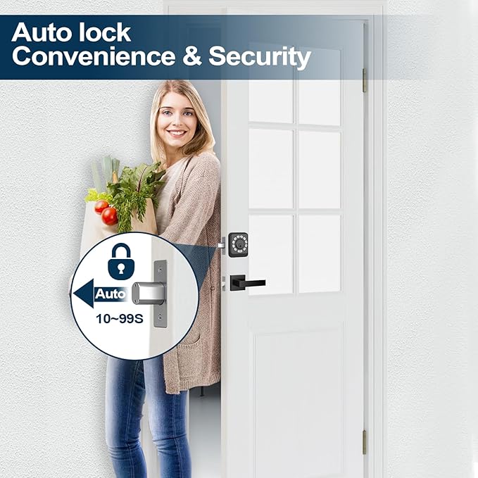 GEONFINO Keyless Entry Door Lock with Keypad, Smart Deadbolt for Front Door, Black Door Lock with 2 Keys, Keypad Deadbolt with Easy Installation