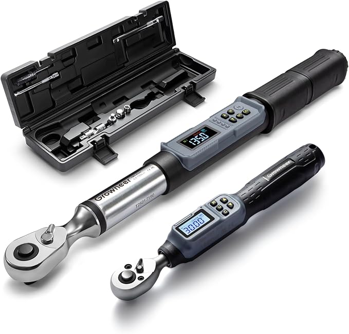 GROWNEER Digital Torque Wrench Set, 1/4" Drive 1.1-22.1 Ft-lbs/1.5-30Nm & 3/8'' Drive 7.38-147.5 Ft-lbs/6.8-135Nm Electronic Torque Wrench Combo with Buzzer & LED Indicator for Motor Car Repair