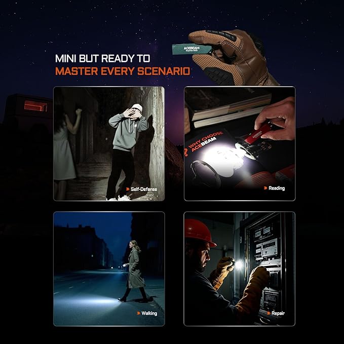 ACEBEAM Keylite 500 High Lumens Keychain Flashlight Rechargeable, Ultra-Compact Flat Pocket EDC Flashlight with Dual LEDs, 6 Modes, Type-C Charging, Small MINI Flash Light for Emergency, Home, Outdoor