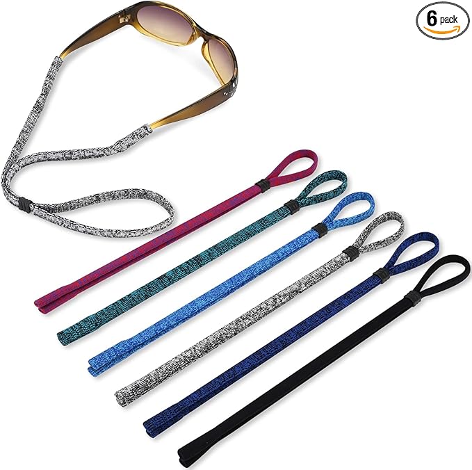 Eye Glasses Holder Strap - Adjustable Sunglasses Straps Cords Light Weight Eyeglass Lanyard for Men Women - Eyewear Retainer Around Neck New Casual Colors Style for Adult Pack of 6