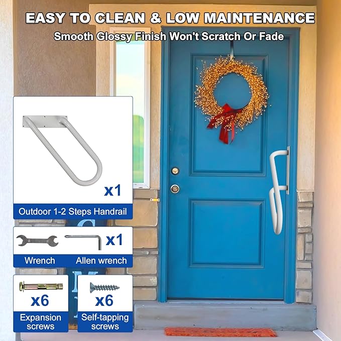 Jamb Mount Handrails for Outdoor Steps-1-2 Step Waterproof Stairs Railing-Powder Coated Side Mount Hand Rails for Indoor Stairs-Non-Slip Staircase Grab Rail for Deck/Porch/Mobile Home/Short Stairway