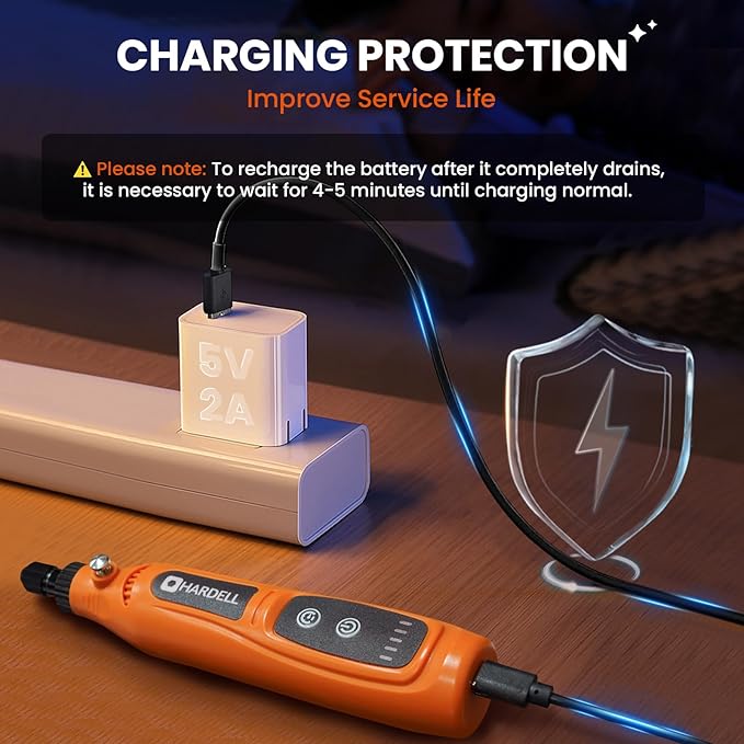 HARDELL Mini Cordless Rotary Tool 3.7V, 5-Speed Rotary Tool Kit with 43 Accessories, Type-C Charging Power Rotary Tool for Engraving, Sanding, Polishing, Drilling, Grinding, Small DIY Crafts