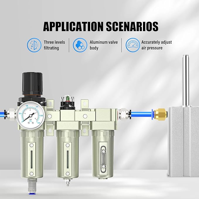 3/4" NPT Heavy Duty Industrial Grade 3 Stage Air Drying System, Auto Drain, Coalescing Filter, Particulate Filter, Desiccant Dryer and Air Regulator For Plasma Cutter and Paint Spray