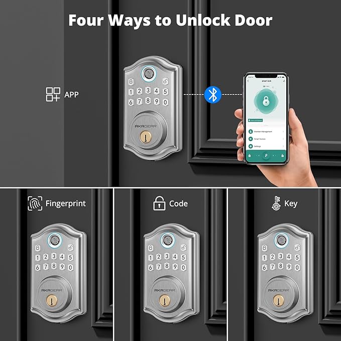 DS10 Pro Keyless Entry Door Lock, Fingerprint Door Locks, Electronic Keypad Lock, Smart Deadbolt, Smart Locks for Front Door, Auto-Lock & One Touch Locking with Bluetooth - Satin Nickel