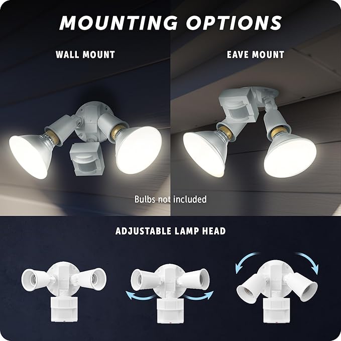 GLOBE Electric 17000270 110-Degree 240 W Twin Head Gray Hardwired Motion Sensor Security Flood Light, Spotlight, Outdoor, Outside House Lights