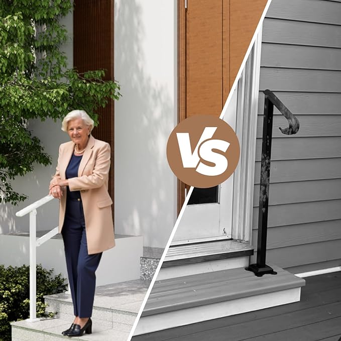 Hand Rails for Outdoor Steps,1-2 Step Railing for Stairs,Adjustable Porch Railing,Hand Rails for Seniors,Outdoor Deck Handrails for Exterior Steps,White