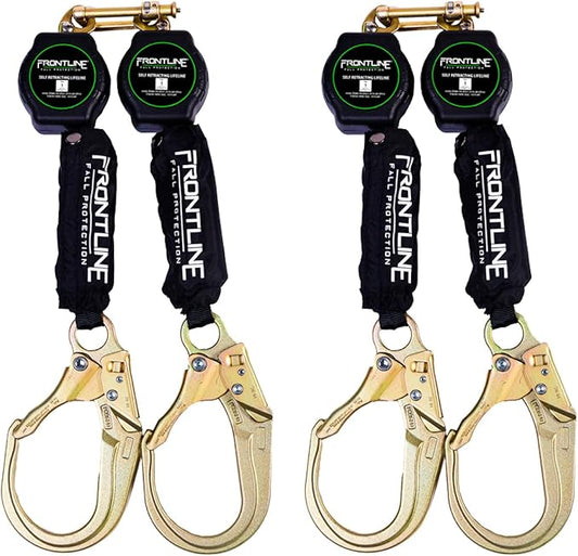 Frontline 6' Aramid Web Twin Leg SRL with Steel Rebar Hooks | 310 lbs Capacity | Lightweight & Durable | Aramid Fiber Webbing Retractable | ANSI & OSHA Compliant | ISO Lab Tested (2 Pack)