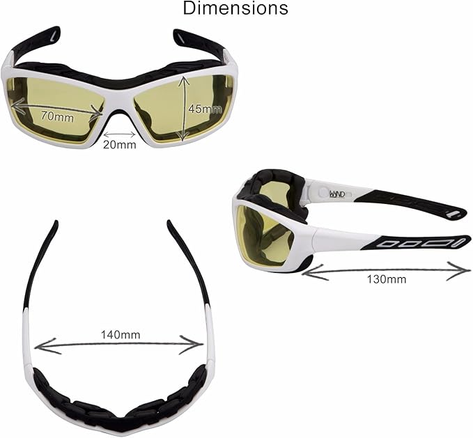 WYND Blocker Motorcycle Riding Glasses Extreme Sports Wrap Sunglasses (White/Yellow)