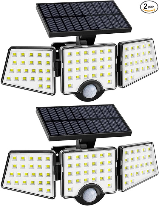 LE Solar Lights for Outside, Solar Lights Outdoor with Motion Sensor, WL4000 High Brightness, 3 Adjustable Heads 270° Wide Lighting Angle, IP65 Waterproof, Wireless Wall Lamp for Yard Garage, 2 Packs