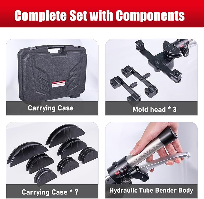 Hydraulic Tubing Bender Kit 1/4"–7/8", 180 Degree Pipe Bender Tool with 7 Dies for Copper and Aluminum, Ideal for HVAC and Refrigeration Applications