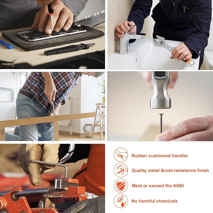 COMOWARE 195PCS Home Tool Kit with 12V Cordless Power Drill, Drill Set for DIY Maintenance & Repair, Tool Set with Storage Case, Orange