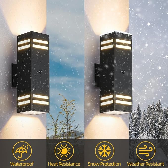 SHIMR Motion Sensor Outdoor Wall Lights, Dusk to Dawn Outdoor Lights ETL Listed, Aluminum Sconce Exterior Lighting Fixtures Up and Down Outside Lights for House, LED Bulbs Included, 2 Pack