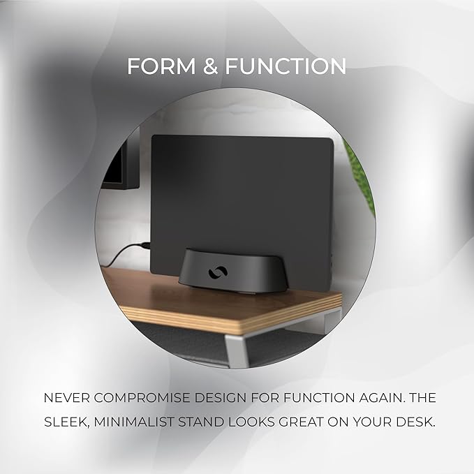 HumanCentric Vertical Laptop Stand in Black Aluminum, Upright Adjustable Holder and Dock, Laptop Vertical Stand Fits MacBook Pro and Other Laptops .5" to 1.5", Clamshell Compatible