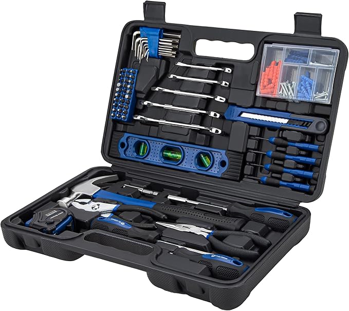 CARTMAN 152-Piece Basic Household Hand Tool Set,with Toolbox Storage Case, All Purpose Home Tool Kit Includes Essential Tools for Office College Repairs Blue