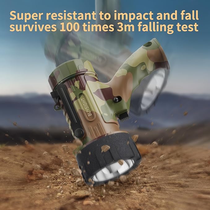 BUYSIGHT Rechargeable Spotlight Flashlight, HIgh Lumen Hand held Spotlight Waterproof Flashlight Hunting Lamp with red Filter(Camouflage Gray Mini)