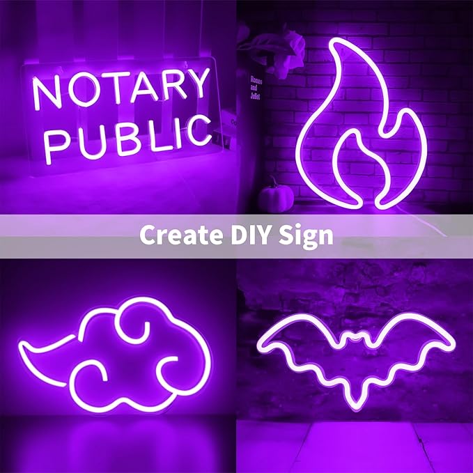 iNextStation Purple Led Strip Lights, 16.4Ft/5m Neon Led Light Strip with Power Adapter, 12V Waterproof Silicone Flex LED Rope Lights for Bedroom Wall Festival Party Neon Sign DIY Decor