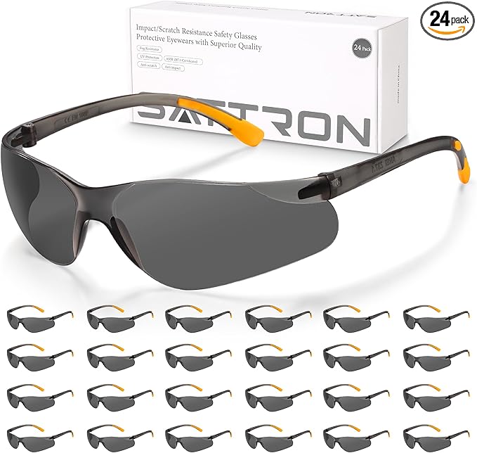 Tinted Safety Glasses Bulk 24 Pack, UV Protective Safety Sunglasses for Men Women, ANSI Z87.1 Scratch & Impact Resistant Eye Protection, Ideal for Construction, Shooting, Lab