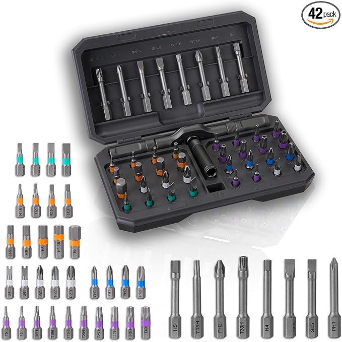 42 in 1 Magnetic Screwdriver Set, DIY Ratchet Screwdriver Set, Multi Bit Magnetic Drive with Ratchet Handle, Portable Compact Repair Tool Kit for Home, Electronics, Furniture, Computer, Bike Repairs