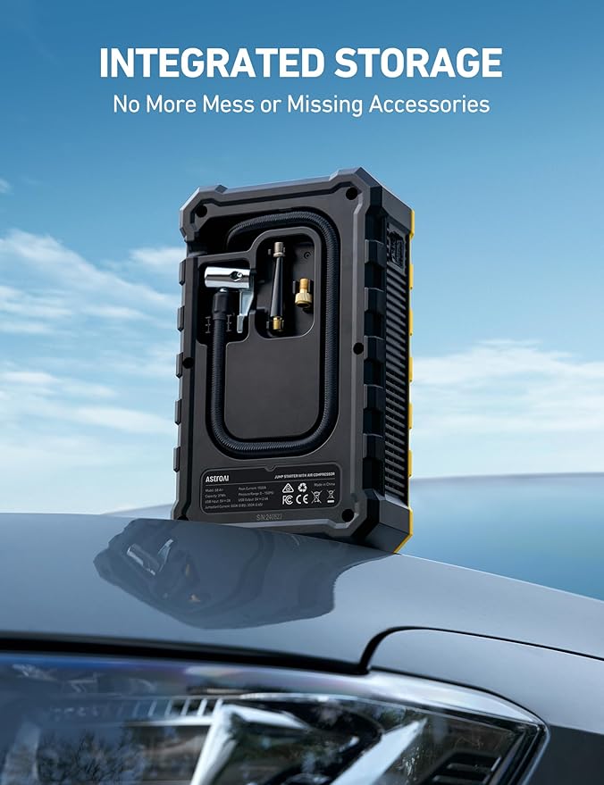 AstroAI S8 Air Jump Starter with Air Compressor, 1500A Car Battery Jumper Starter Portable (6.0 Gas/3.0L Diesel) with 150PSI Cordless Auto-Shutoff Tire Inflator, 12V Battery Charger Booster(Yellow)