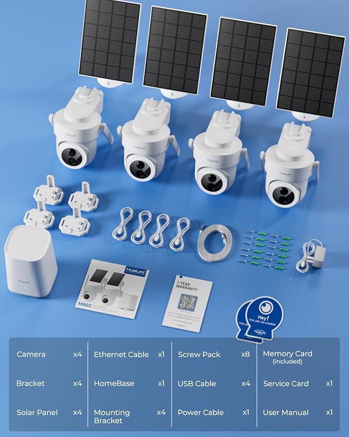 4K Security Cameras Wireless Outdoor, 4 Cam-Kit, No Subscription,5G Camers for Home Security System, 64GB Local Storage/Solar-Powered/AI Tracking/Color Night Vision/360° View/IP66/ Easy Setup