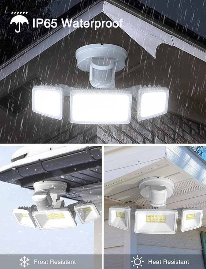 Onforu 65W Smart LED Security Lights Motion Sensor Light Outdoor, 5500LM, 2500K-6500K, APP Control, WiFi Alexa Flood Light Motion Detector with Adjustable 3 Head, IP65 Wall Light for Yard, Garage