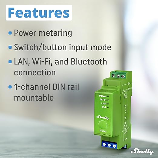 Shelly Pro Dimmer 1PM | Wi-Fi & LAN 1-Channel Smart Dimmer with Power Metering | Home Automation | Bluetooth Gateway | DIN Rail | Compatible with Alexa & Google Home | Dimmable Lights