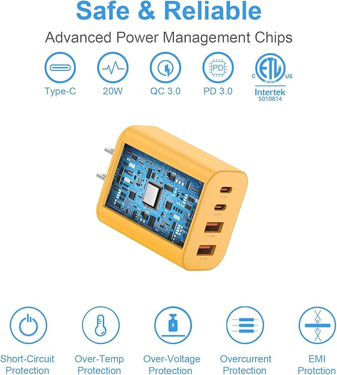 USB C Charger Block,40W USB C Charger Cube,Type C Charging Block,Wall Chargers Dual Port PD+QC Charging Cube for iPhone 16 15 14 13 12 11 Pro Max XS,iPad, Samsung Phone,Tablet(Yellow)