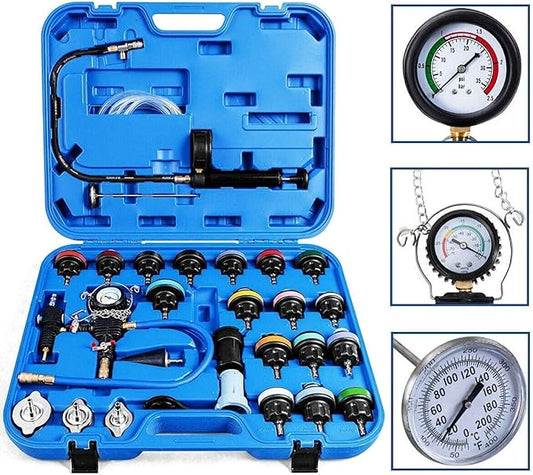 CALU LUKY 28 Pcs Universal Radiator Pressure Tester, Coolant Pressure Tester kit Vacuum Type Cooling System Tool Kit w/Carrying Case, Pressure Tester Kit,Cooling System Pressure Tester Kit