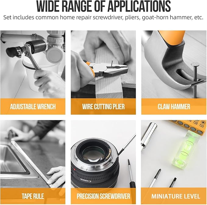 20 Pieces Home Tool Set, Basics Household Tool Kit with Small Mini Carrying Box for Men and Women DIY (Yellow)