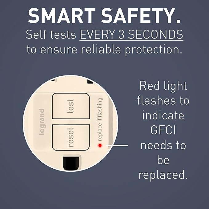 Legrand radiant 1597SWTTRLACCD4 15 Amp Combination GFCI Self Test Tamper-Resistant Decorator Outlet with Single Pole Light Switch, Light Almond (1 Count)