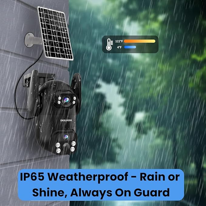Solar Security Cameras Wireless Outdoor, Dual Lens 2K 360° View Cameras for Home Security, 2.4/5 GHz Wi-Fi, 2-Way Audio, Night Vision, Motion Detection, SD/Cloud Storage, IP65 Outdoor Camera