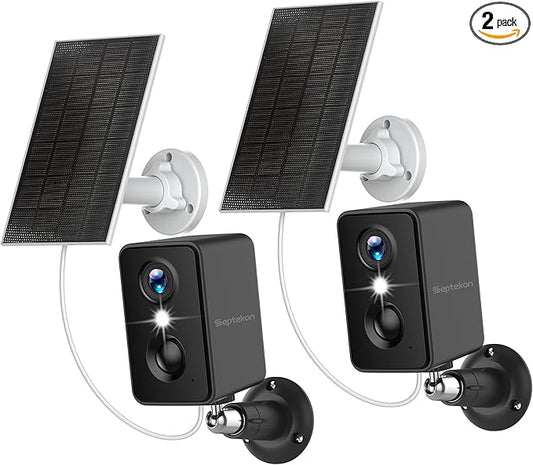 Septekon 2K Security Cameras Wireless Outdoor 2 Pack, Solar Battery Powered Camera with Two Spotlights, PIR Motion Detection Siren, Color Night Vision, 2-Way Audio, IP66 Waterpoof