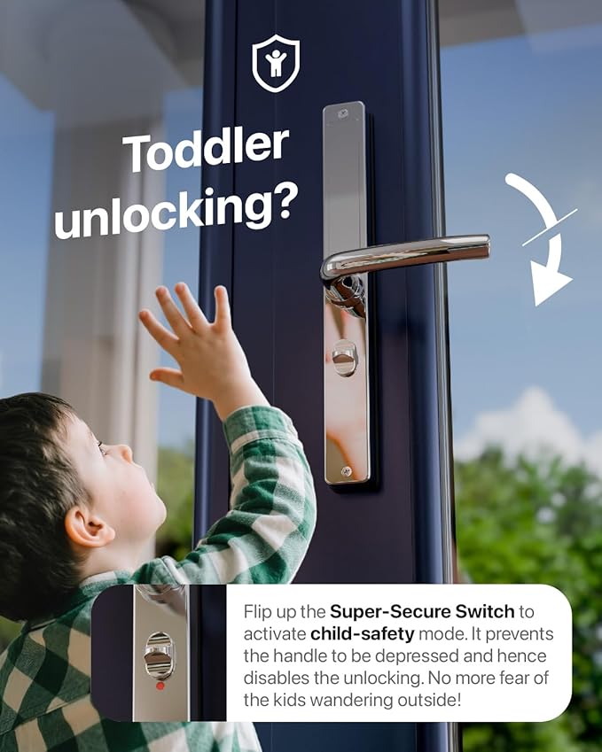 Electronic Smart Door Lock Fingerprint Door Lock with Keypad，Smart Lock for Front Door Children Proof Deadbolt IC Card, App Control & Mechanical Key 40–90mm Multipoint Locks (OSP Mirror Silver)