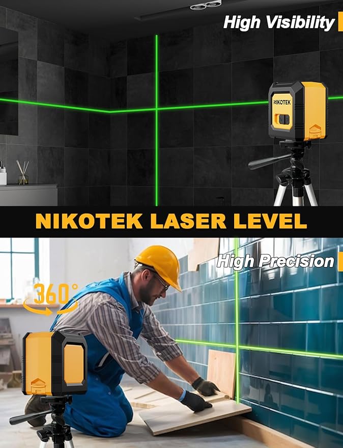 Laser Level with Tripod, Self-Leveling Green Beam Horizontal and Vertical Cross-Line Laser for Home Decoration Carrying Pouch, Battery Included