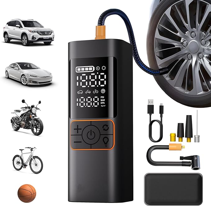 Tire Inflator Portable Air Compressor, 20000mAh 180PSI & 4X Faster Air Pump- with Digital Pressure Gauge, LED Light and Auto Shut, Cordless Air Pump for Cars, Bikes, Balls, Motorcycles and More.