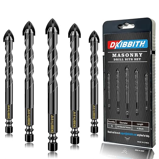 5 Pcs 9/16" Masonry Concrete Drill Bit Set for Tile Brick Glass Plastic Wood, Cross Tungsten Carbide Tip, Hex Shank, Work with Ceramic Porcelain Tile Wall Mirror Paver,9/16 Inch Drill Bits, 14mm