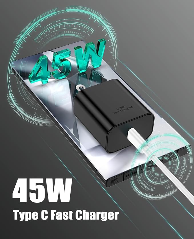 45W Super Fast Charger Type C for Samsung S24, USB C Android Phone Charger Fast Charging Block with 6FT/10FT Type C Charger Cord for Samsung Galaxy S24+ Ultra/S23+ Ultra/S22+ Ultra/iPhone 17/16-White