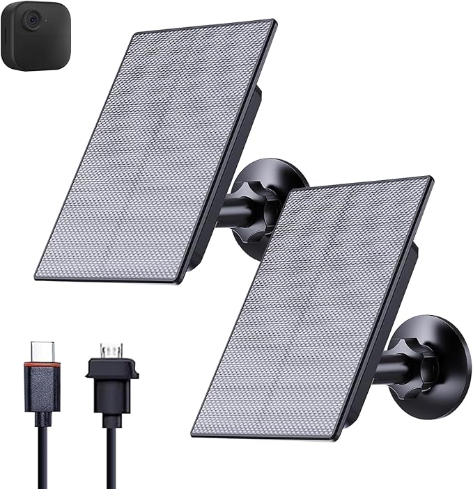 2W Solar Panel Compatible with Blink Outdoor 4(4th Gen)/3rd Gen/XT2/XT Camera, Micro USB & USB-C Solar Charger with10ft Cable, IP66 Waterproof, 360°Adjustable Mount, 2Pack