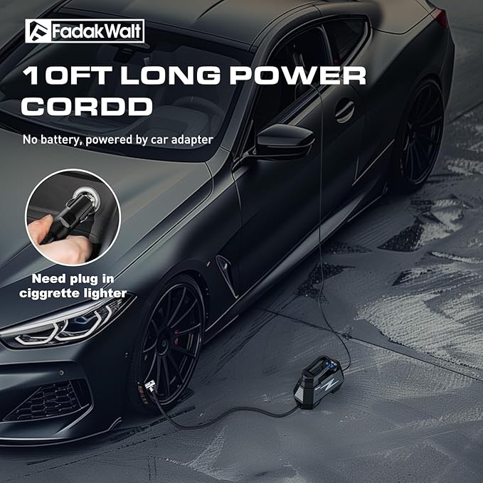 Tire Inflator Portable Air Compressor, DC 12V Tire Air Pump with LED and 150PSI Digital Pressure Gauge, Portable Tire Inflator for Car Tires, Motorcycles, Bike, Ball (Silver)