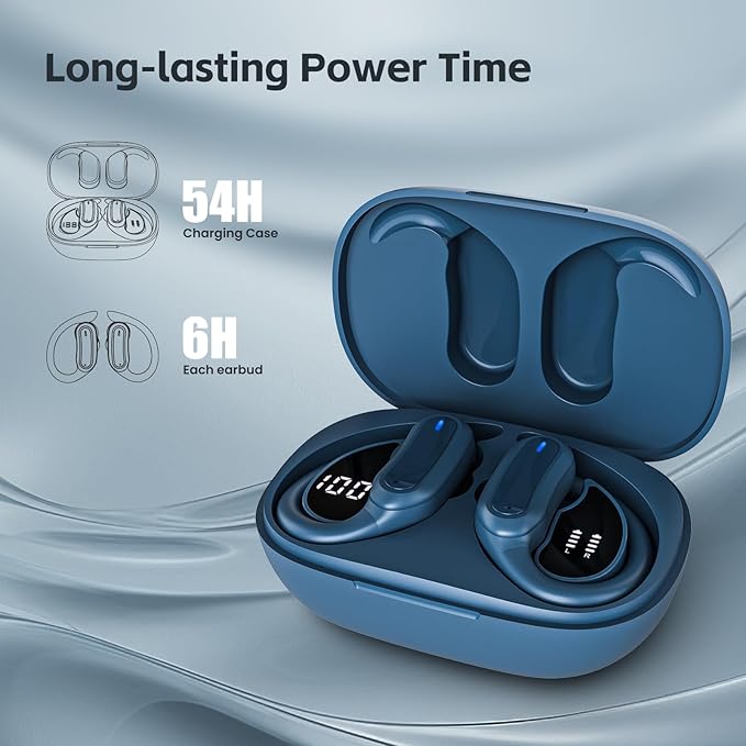 Wireless Earbuds Bluetooth Headphones, Bluetooth 5.3 Stereo Over Ear Buds,Noise Cancelling Mic, IPX7 Waterproof Headset for Workout/Running - Blue