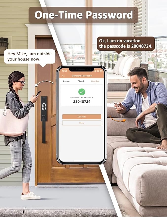 Smart Entry Door Lock Set, Electronic Full Escutcheon Door Handle, Digital Keypad Deadbolt with App, Heavy Duty Black Front Door Handle with Single Cylinder Deadbolt, Auto Locking