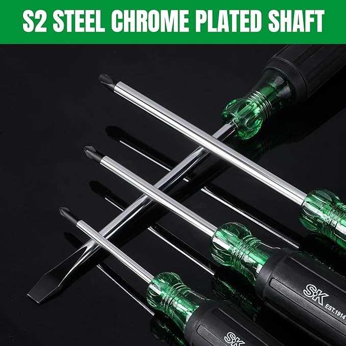 SK 6-Piece Acetate Screwdriver Set, S2 Steel, 3 Slotted & 3 Phillips Screwdrivers, SureGrip Handle