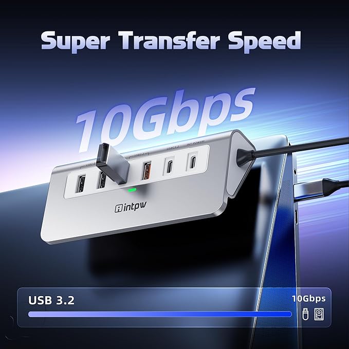 USB C Hub 10Gbps, 9-in-1 USB 3.2 Hub with 4K@60Hz HDMI, Type-C 3.2, 2 USB-A 3.2, 2 USB-A 2.0, PD 100W, SD/TF Slot, 3.28FT Aluminum USB Hub for PC, iPhone 16/15 Series, MacBook Air/Pro and More