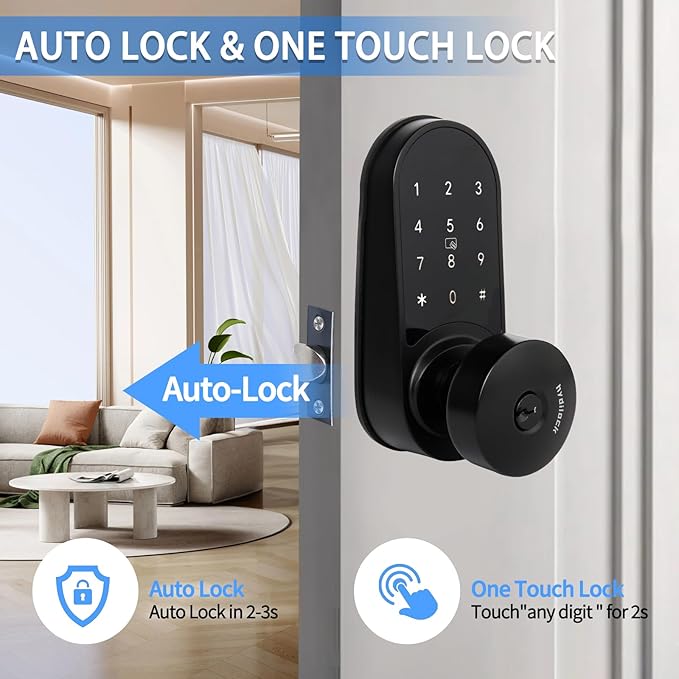 Electronic Door Lock with Touchscreens,Door Locks for Front Door, Electronic Door Knob with/IC Card/Password/Key,Digital Door Lock with Keypad
